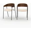 Lot de 2 chaises en velours blanc cassé et bois de noyer - Esmée - Ren...
