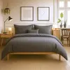 Parure housse de couette 3pcs 240x220cm 100% coton 57fils gris foncé