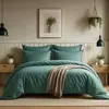 Parure Housse De Couette 3pcs 240x220cm 100% Coton 57fils Bleu Canard