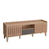 DÉCOSHOP26 Meuble TV porte coulissante 3 compartiments de rangement bois de manguier 56 x 150 x 40 cm tiroir gris 04_0007869