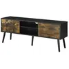 HELLOSHOP26 Meuble TV - Marque - Support télé 120 cm - Pieds en bois - Revêtement PVC noir bois foncé