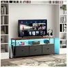 Meuble TV LED - DREAMMESPACE - 137x30x57cm - 3 tiroirs en tissu PU - Métal noir - Style industriel