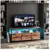 Meuble TV LED - DREAMMESPACE - 137x30x57cm - 3 tiroirs en tissu PU - Cadre en métal noir - Style industriel