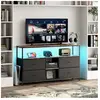 Meuble TV LED - DREAMMESPACE - 137x30x78cm - 4 tiroirs - Métal noir - Étagère ouverte