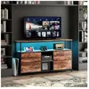 Meuble TV - DREAMMESPACE - 108x30x78cm - 4 tiroirs - LED - Métal noir et simili cuir marron