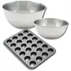 De set bevat 1 muffinvorm met 24 holtes, 1 Zenker spatel en 2 Fackelma...