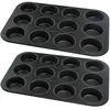 Set van 2 Zenker zwarte metallic muffinvormen met 12 holtes (38 x 26 c...