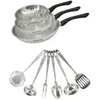 Set 3 poêles 20 24 et 28 cm en inox et 6 ustensiles inox Fackelmann Ge...