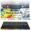 20 stylos pinceaux Fournitures artistiques Pour livres de coloriage, à faire soi-même - Esquisses, carnet, calligraphie, peinture - Pinceau à eau avec pointe feutre inclus