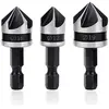 SOLLBRY 3Pcs Fraises à Chanfreiner 90 Degrés 5 Flûte Fraise Conique à Noyer Foret Fraisage Bois de 1/4' Tige Hex en Acier 12mm/16mm/19mm Outil Coupe