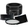 Canon EF 50mm F/1.8 STM + zonnekap + beschermingsfilter + lensdoek