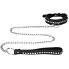 OUCH!Shots - Ouch! Diamond Studded Collar With Leash - Black