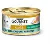 12x85g Les Mousselines Gourmet Gold colin, carottes - Pâtée pour chat