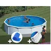 GRE Kit piscine acier blanc Gré Fidji ronde 5,70 x 1,22 m + Bâche à bulles + Tapis de sol Blanc