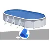 GRE Kit piscine acier blanc Gré Fidji ovale 6,34 x 3,99 x 1,22 m + Bâche à bulles Blanc