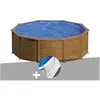GRE Piscine hors-sol en acier aspect bois Gré Sicilia ronde 4,80 x 1,22 m + Tapis de sol Aspect Bois