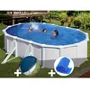 GRE Kit piscine acier blanc Gré Atlantis ovale 6,34 x 3,99 x 1,32 m + Bâche hiver + Bâche à bulles