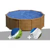 GRE Piscine acier aspect bois Gré Sicilia ronde 4,80 x 1,22 m + Bâche hiver + Tapis de sol