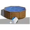 Gre Kit piscine acier aspect bois Gré Sicilia ronde 3,70 x 1,22 m + Tapis de sol