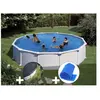 Gre Kit piscine acier blanc Gré Atlantis ronde 5,70 x 1,32 m + Bâche hiver + Bâche à bulles