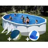 Gre Kit piscine acier blanc Gré Bora Bora ovale 6,34 x 3,99 x 1,22 m + Bâche hiver + Bâche à bulles