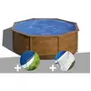 Gre Kit piscine acier aspect bois Gré Sicilia ronde 3,70 x 1,22 m + Bâche hiver + Tapis de sol