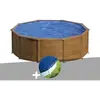 GRE Kit piscine acier aspect bois Gré Sicilia ronde 4,80 x 1,22 m + Bâche hiver Aspect Bois