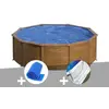 Gre Kit piscine acier aspect bois Gré Sicilia ronde 3,20 x 1,22 m + Bâ...