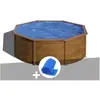 Gre Kit piscine acier aspect bois Gré Sicilia ronde 3,70 x 1,22 m + Bâche à bulles