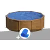 Piscine acier GRE Sicilia ronde aspect bois - Ø 3,20 m - Filtre à cart...