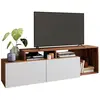 ACTUAL DIFFUSION Meuble TV 50 Pouces 2 Abattants Blanc et Châtaignier L 164 H 46.5 P 37.5 cm - L 164 x l 37.5 x H 46.5 cm