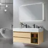 Meuble de salle de bain double vasque 120cm bois et blanc effet marbre...