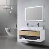 Meuble de salle de bain double vasque 120cm bois et blanc avec miroir ...