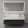 Sogood Meuble de Salle de Bain Gris Noir Mat Ensemble de 3 Pièces Meuble avec Lavabo 150cm et LED Miroir Design Up avec 2 Tiroirs