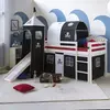 HomeStyle4U Lit Mezzanine Avec Tunnel Tour Toboggan Rideau Pirate Noir...