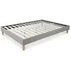 HOMESTYLE4U Lit Futon Double 180 x 200 Tissu Gris Sommier à Lattes