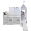 HOMESTYLE4U Lit mezzanine 90x200 avec toboggan + échelle + rideau + tour et tunnel gris etoile