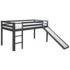 Lit mezzanine enfant HOMESTYLE4U - Gris - Toboggan et échelle - 90x200...