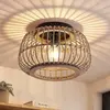 Lindby - plafondlamp hout - 1licht - Rotan, staal - H: 24.5 cm - E27 - matzwart, licht hout