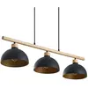 Lindby - hanglamp - 3lichts - Ijzer, rubberhout - E27 - zwart, goud, licht hout