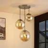 Lindby - hanglamp - 3lichts - Glas, staal - E27 - amber, oud messing