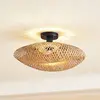 Lindby - plafondlamp - 1licht - Bamboe, ijzer - H: 24 cm - E27 - bambo...