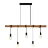 Lindby - hanglamp - 5lichts - Ijzer, hout, touw - E27 - matzwart, licht hout