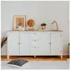 MES Buffet 4 portes 3 tiroirs 180x40x90 cm blanc et naturel - BARGAN