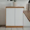 CALICOSY Petit buffet 2 portes L79 cm - 79 cm X 40 cm X 88 cm - PHOENIX - Chêne artisan / Blanc brillant
