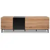 Buffet Bas - Décor Chêne Et Noir - 4 Portes - Nola - L 200 X P 42 X H 65 Cm