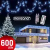Monzana Lichtsnoer 600 LEDS   Afstandsbediening Timer   Koud Wit