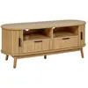 BELIANI Meuble tv avec 2 Portes Coulissantes 2 Tiroirs 2 Étagères mdf Pieds en Bois Massif Bois Clair Selah