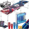 TECTAKE Table de beer pong BEERWARS II avec compartiment à glace et éclairage LED