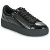 Basket Basse Cuir Tamaris - Noir Vernis - Femme - Lacets - Plat